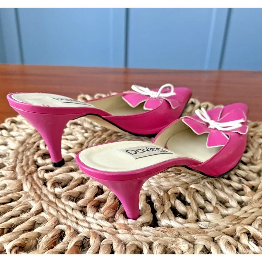 Davina London Hot Pink Leather Sling back Kitten Heel Mules Womens 10 EU 41 - Picture 3 of 16